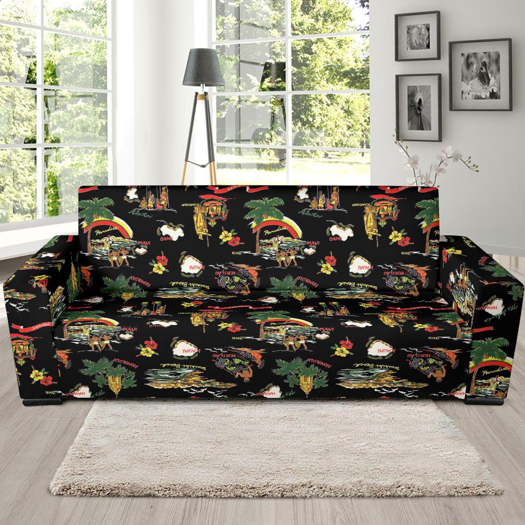 Hawaiian Island Themed Print Sofa Slipcover-JTAMIGO.COM