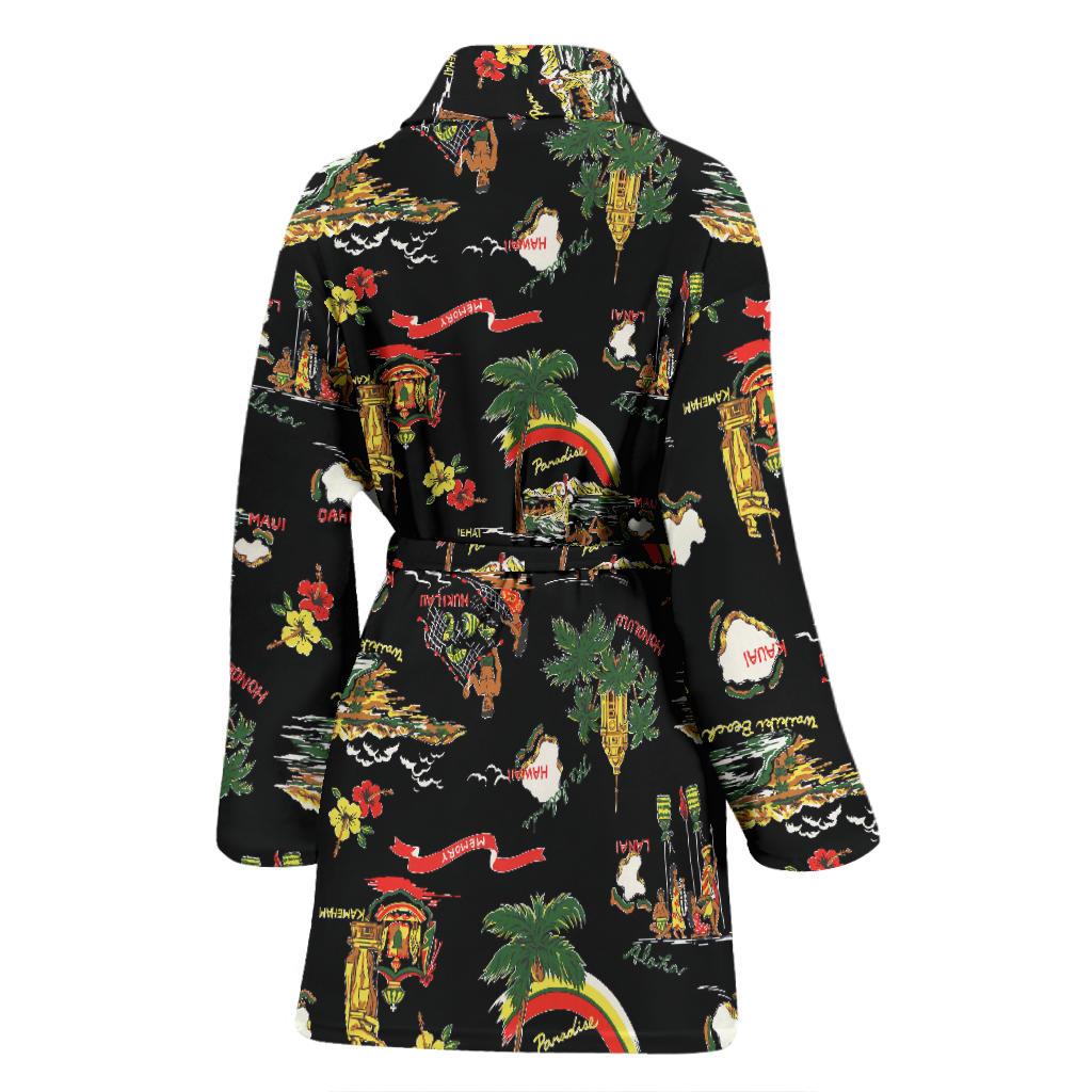 Hawaiian Island Themed Print Women Bath Robe-JTAMIGO.COM