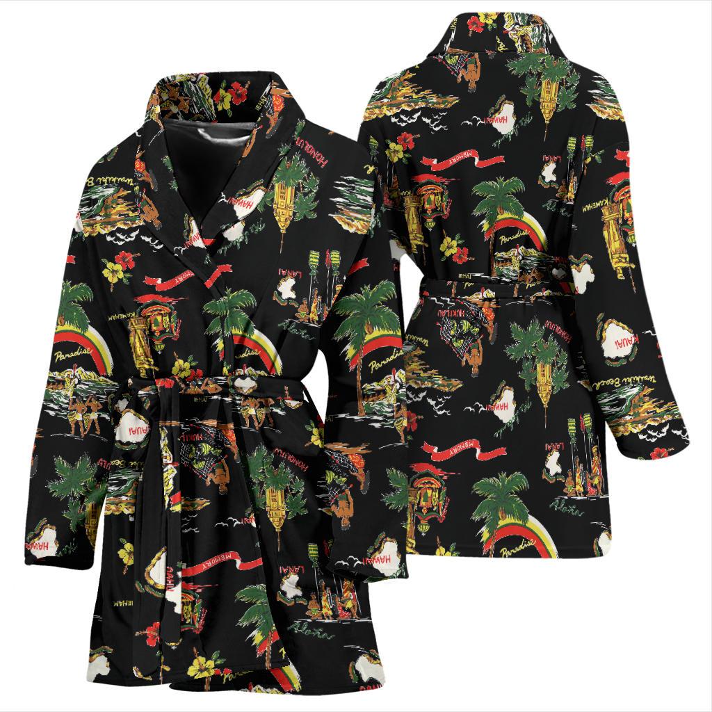 Hawaiian Island Themed Print Women Bath Robe-JTAMIGO.COM