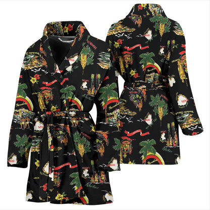 Hawaiian Island Themed Print Women Bath Robe-JTAMIGO.COM