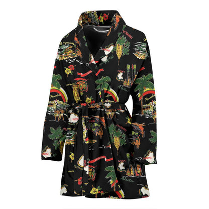 Hawaiian Island Themed Print Women Bath Robe-JTAMIGO.COM