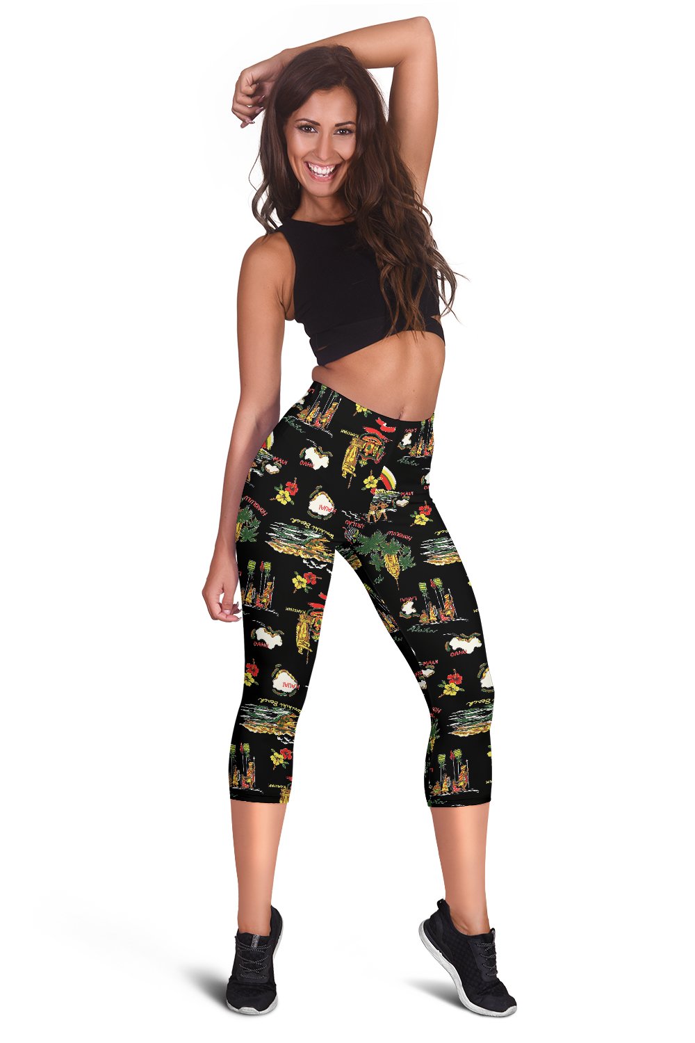 Hawaiian Island Themed Print Women Capris