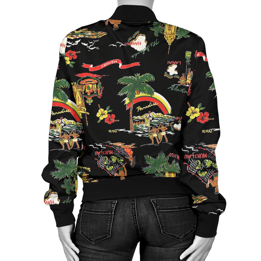 Hawaiian Island Themed Print Women Casual Bomber Jacket