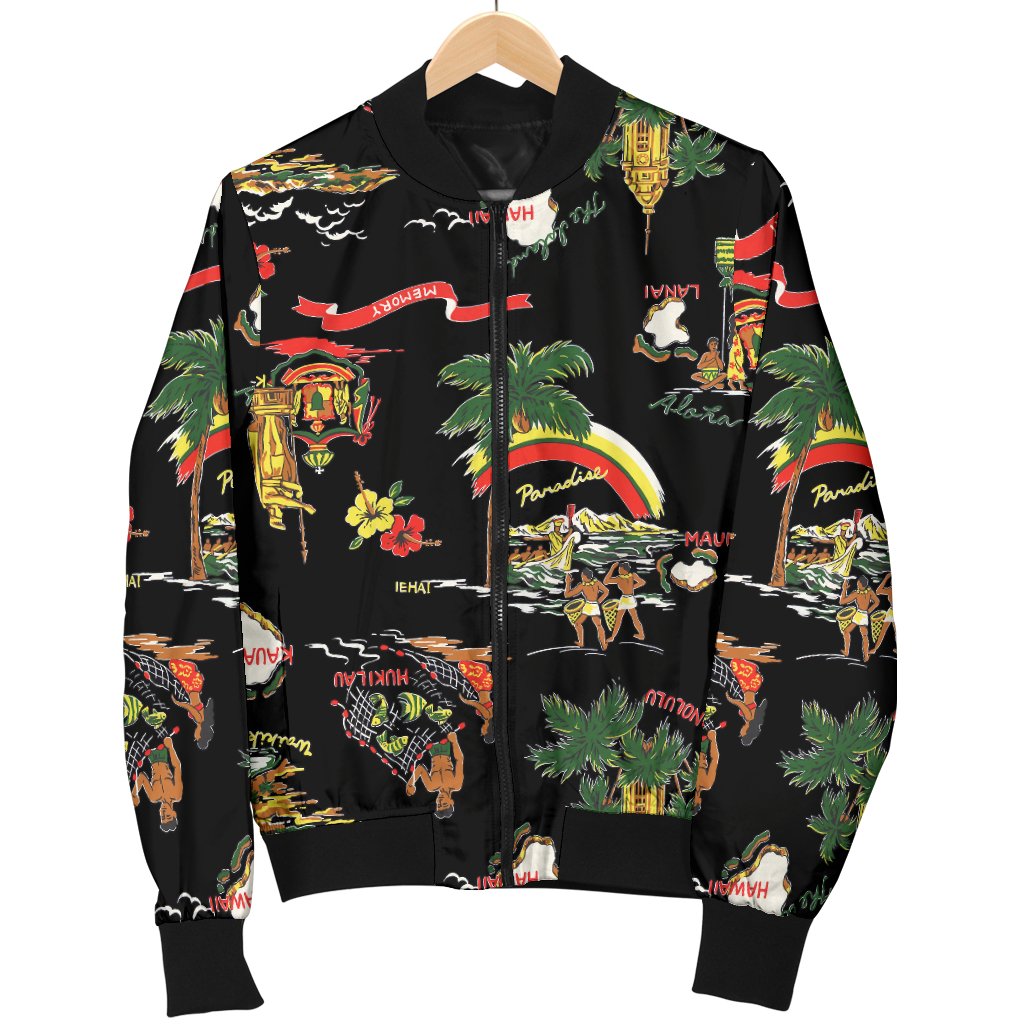 Hawaiian Island Themed Print Women Casual Bomber Jacket