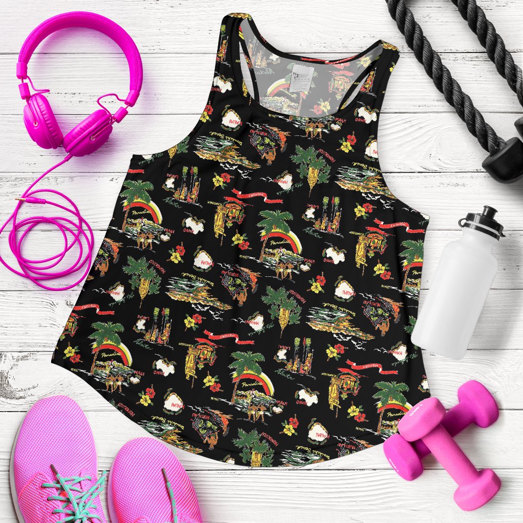 Hawaiian Island Themed Print Women Racerback Tank Top