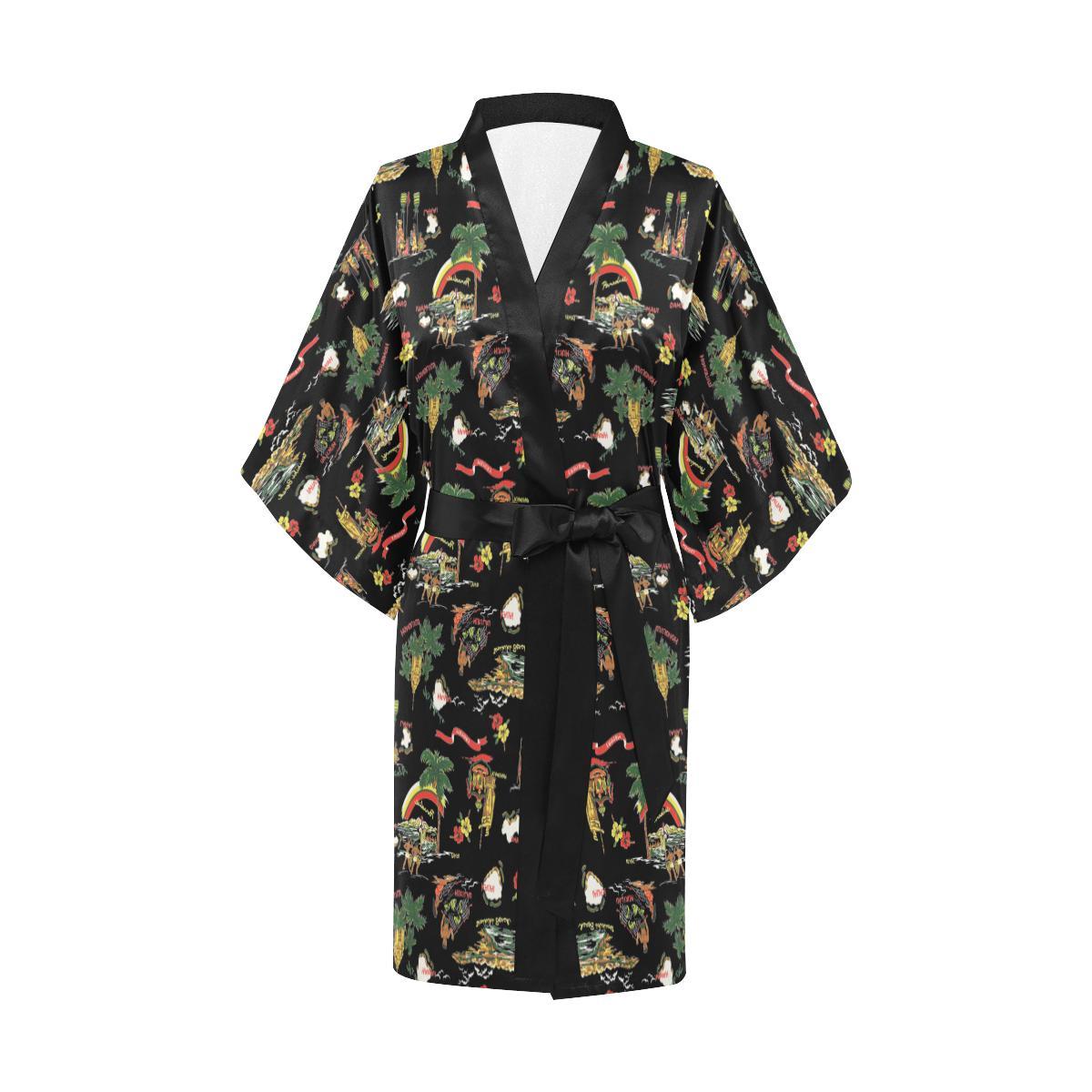 Hawaiian Island Themed Print Women Short Kimono Robe