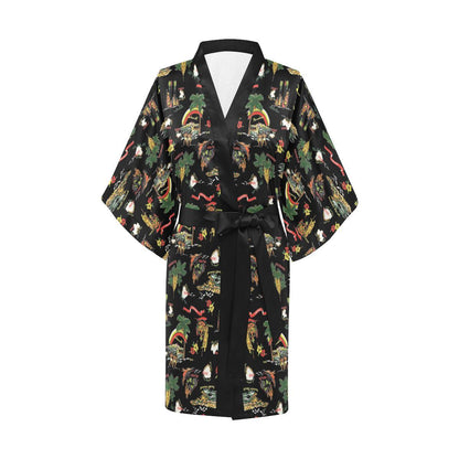 Hawaiian Island Themed Print Women Short Kimono Robe