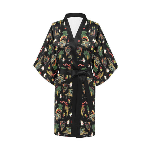 Hawaiian Island Themed Print Women Short Kimono Robe