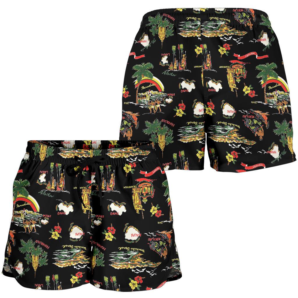 Hawaiian Island Themed Print Women Shorts-JTAMIGO.COM