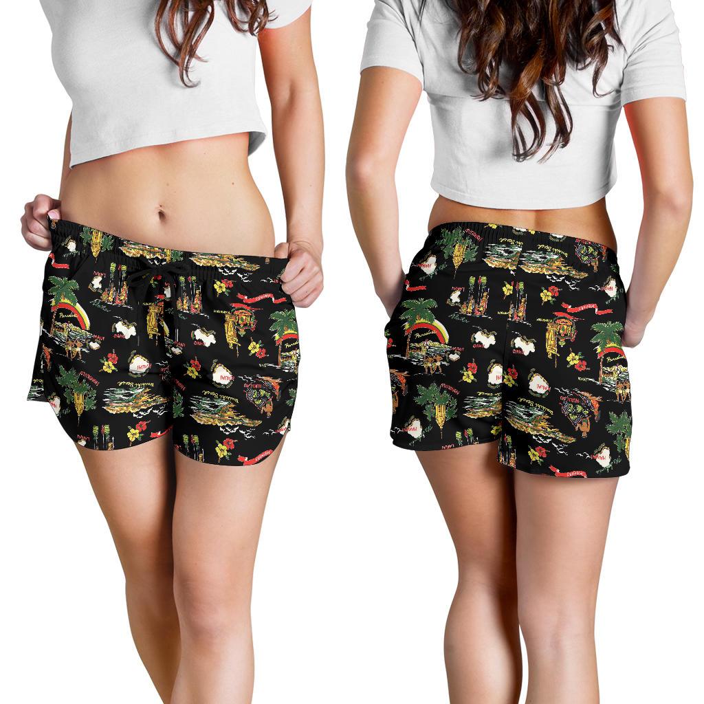 Hawaiian Island Themed Print Women Shorts-JTAMIGO.COM