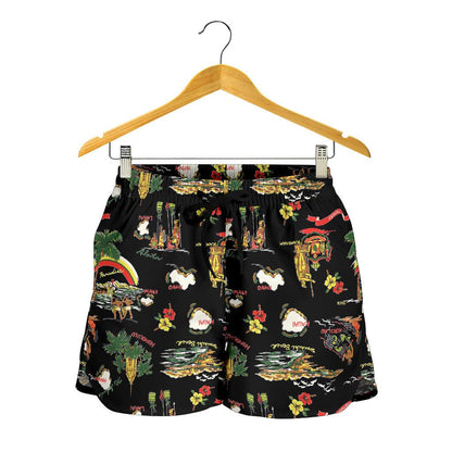Hawaiian Island Themed Print Women Shorts-JTAMIGO.COM