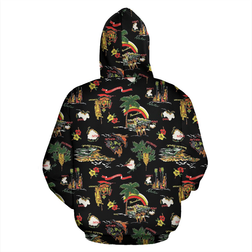 Hawaiian Island Themed Print Zip Up Hoodie