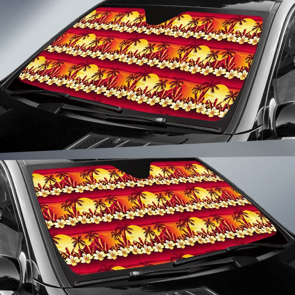 Hawaiian Tropical Sunset Hibiscus Print Car Sun Shade For Windshield