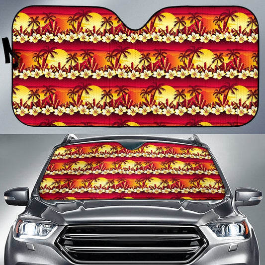 Hawaiian Tropical Sunset Hibiscus Print Car Sun Shade For Windshield
