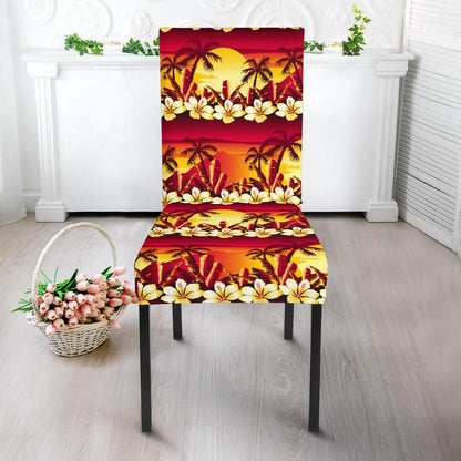 Hawaiian Tropical Sunset Hibiscus Print Dining Chair Slipcover-JTAMIGO.COM