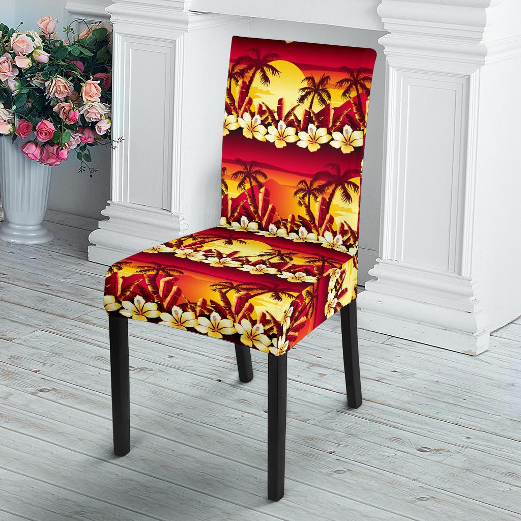Hawaiian Tropical Sunset Hibiscus Print Dining Chair Slipcover-JTAMIGO.COM