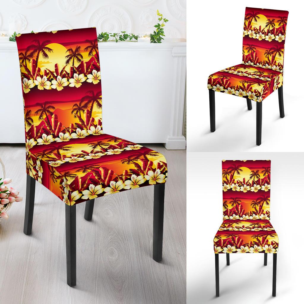 Hawaiian Tropical Sunset Hibiscus Print Dining Chair Slipcover-JTAMIGO.COM