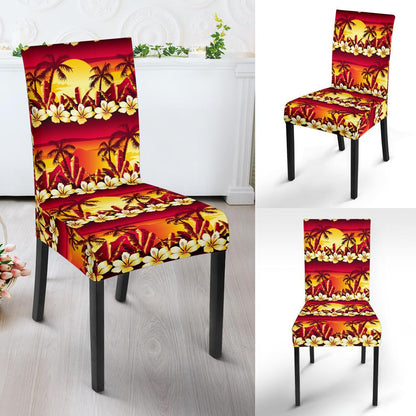 Hawaiian Tropical Sunset Hibiscus Print Dining Chair Slipcover-JTAMIGO.COM