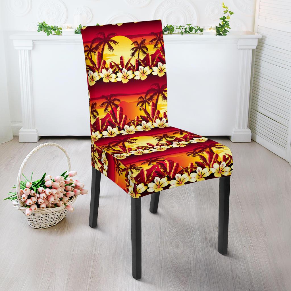 Hawaiian Tropical Sunset Hibiscus Print Dining Chair Slipcover-JTAMIGO.COM