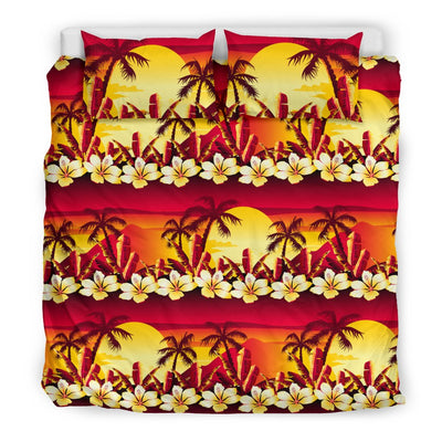 Hawaiian Tropical Sunset Hibiscus Print Duvet Cover Bedding Set