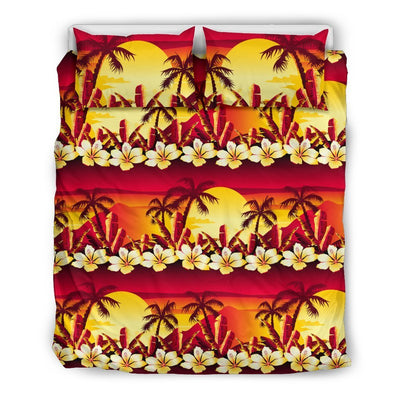 Hawaiian Tropical Sunset Hibiscus Print Duvet Cover Bedding Set