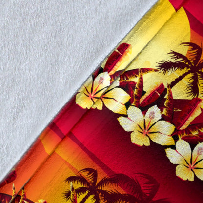 Hawaiian Tropical Sunset Hibiscus Print Fleece Blanket