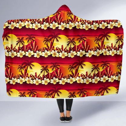 Hawaiian Tropical Sunset Hibiscus Print Hooded Blanket-JTAMIGO.COM