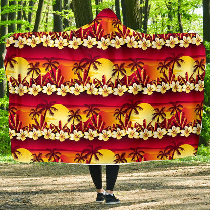 Hawaiian Tropical Sunset Hibiscus Print Hooded Blanket-JTAMIGO.COM