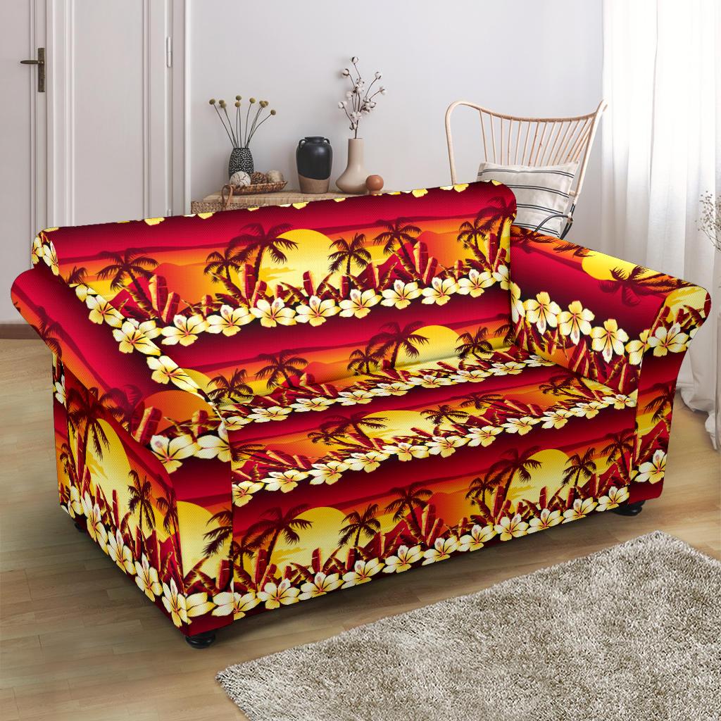 Hawaiian Tropical Sunset Hibiscus Print Loveseat Slipcover-JTAMIGO.COM