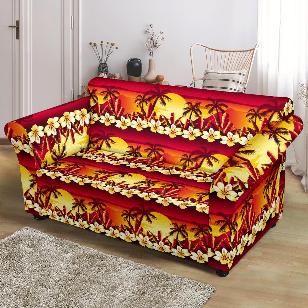 Hawaiian Tropical Sunset Hibiscus Print Loveseat Slipcover-JTAMIGO.COM