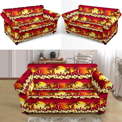Hawaiian Tropical Sunset Hibiscus Print Loveseat Slipcover-JTAMIGO.COM