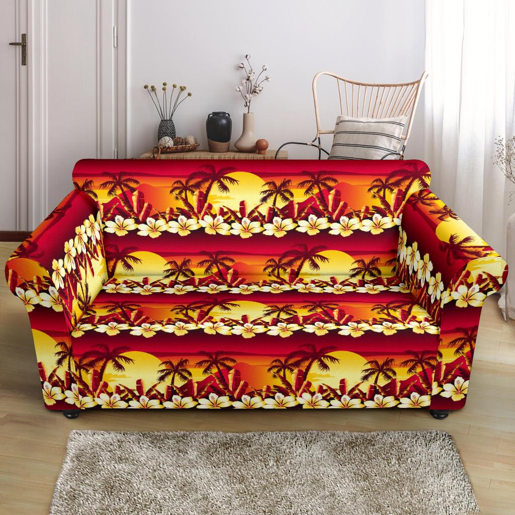 Hawaiian Tropical Sunset Hibiscus Print Loveseat Slipcover-JTAMIGO.COM