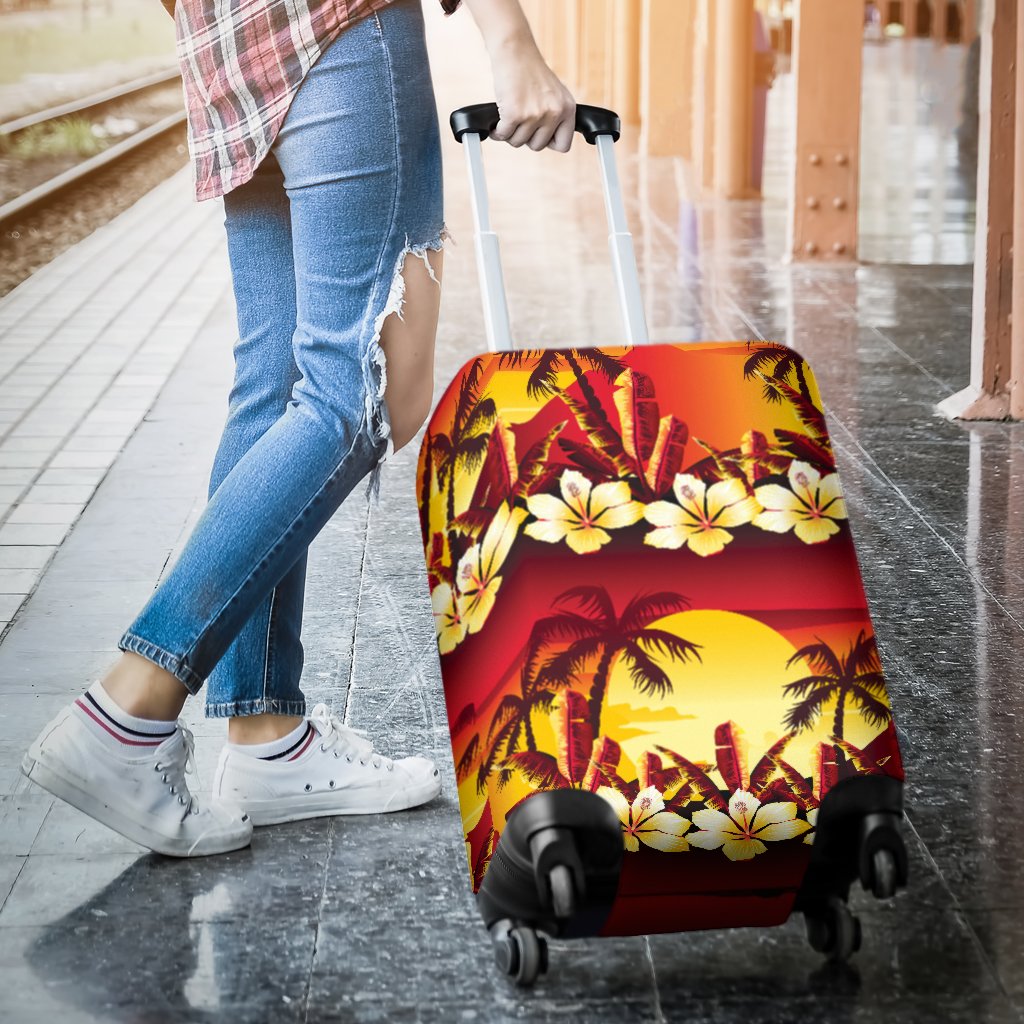 Hawaiian Tropical Sunset Hibiscus Print Luggage Cover Protector