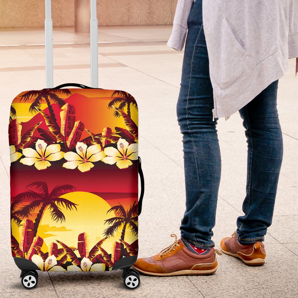 Hawaiian Tropical Sunset Hibiscus Print Luggage Cover Protector