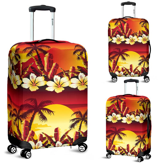 Hawaiian Tropical Sunset Hibiscus Print Luggage Cover Protector