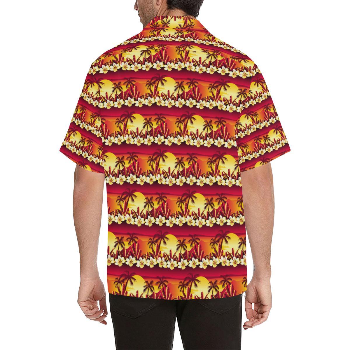 Hawaiian Tropical Sunset Hibiscus Print Men Aloha Hawaiian Shirt