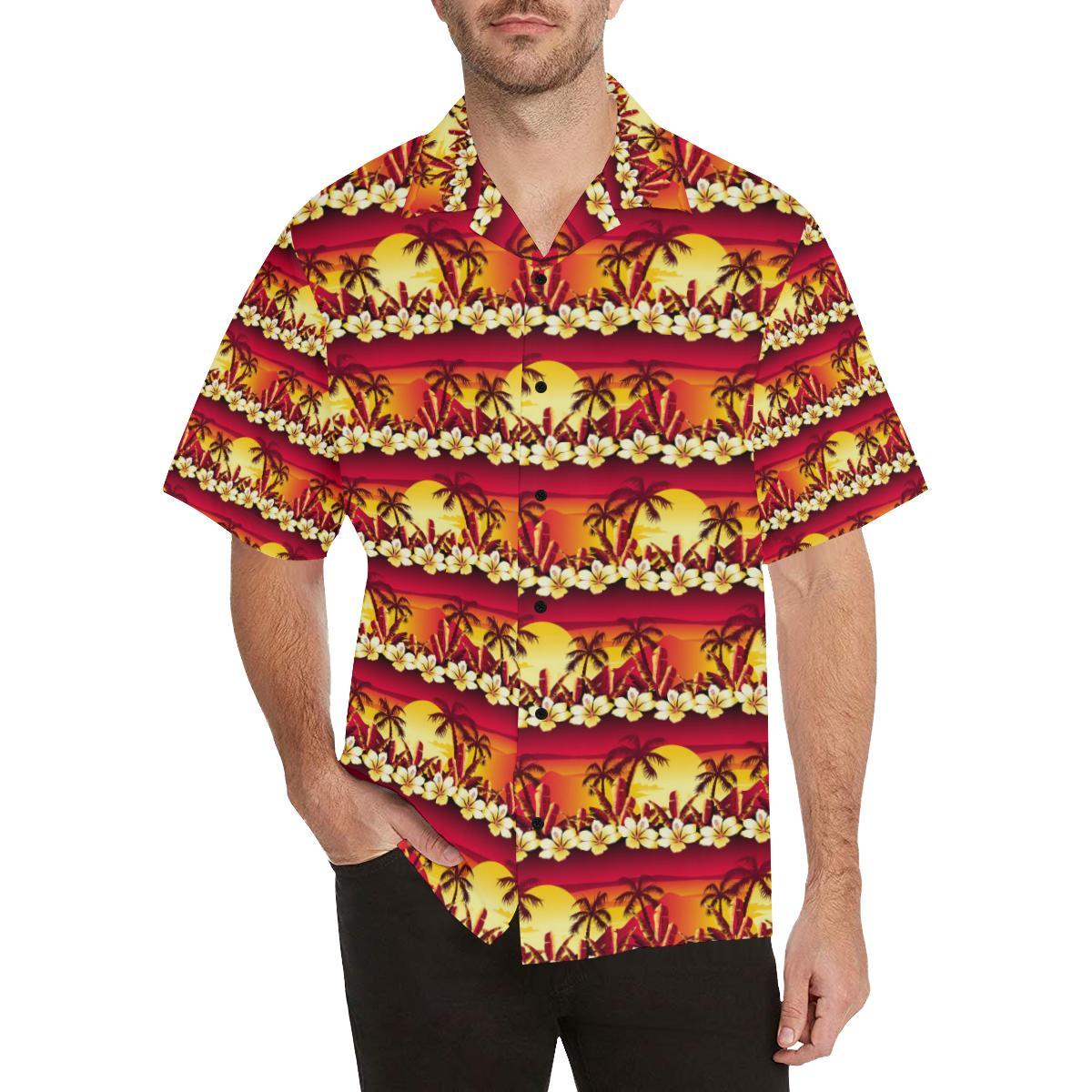 Hawaiian Tropical Sunset Hibiscus Print Men Aloha Hawaiian Shirt