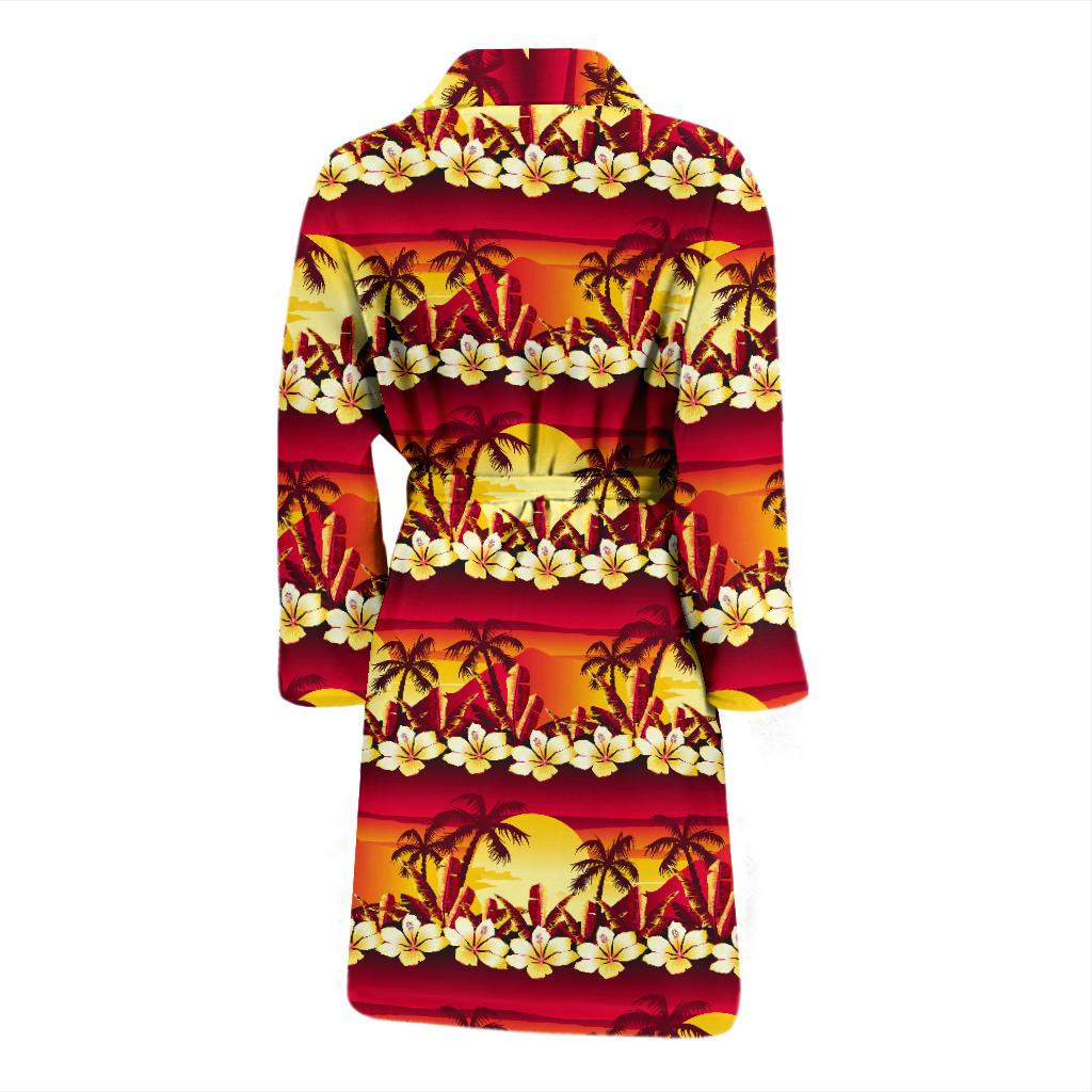 Hawaiian Tropical Sunset Hibiscus Print Men Bath Robe-JTAMIGO.COM