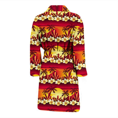 Hawaiian Tropical Sunset Hibiscus Print Men Bath Robe-JTAMIGO.COM