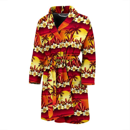 Hawaiian Tropical Sunset Hibiscus Print Men Bath Robe-JTAMIGO.COM
