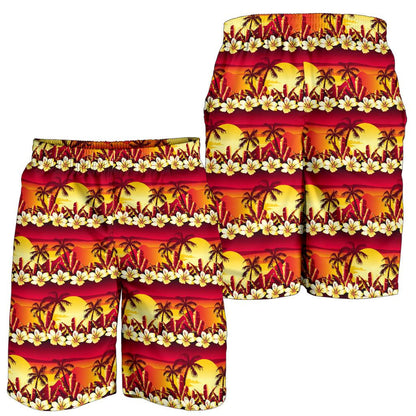 Hawaiian Tropical Sunset Hibiscus Print Mens Shorts-JTAMIGO.COM