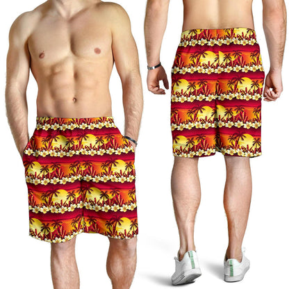 Hawaiian Tropical Sunset Hibiscus Print Mens Shorts-JTAMIGO.COM