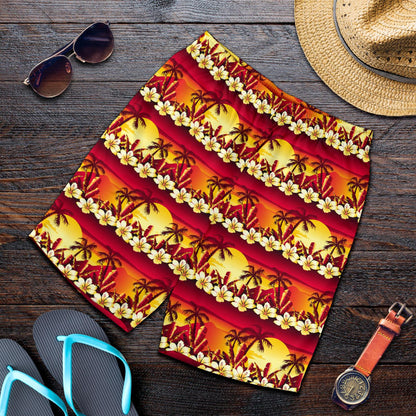 Hawaiian Tropical Sunset Hibiscus Print Mens Shorts-JTAMIGO.COM