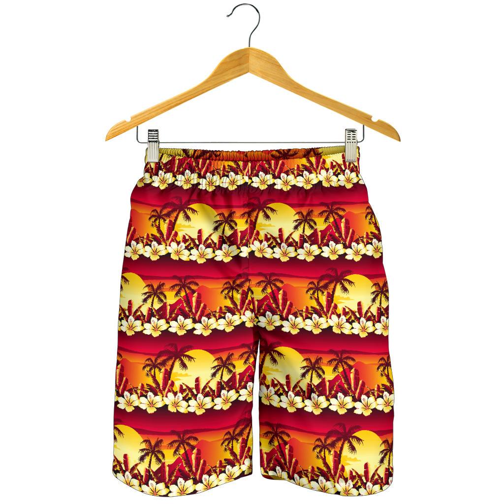 Hawaiian Tropical Sunset Hibiscus Print Mens Shorts-JTAMIGO.COM