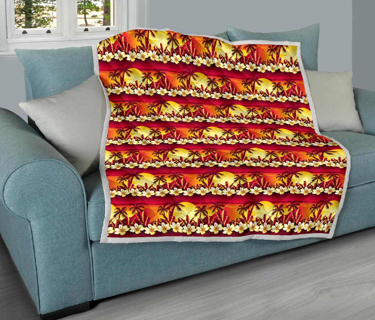 Hawaiian Tropical Sunset Hibiscus Print Premium Quilt-JTAMIGO.COM