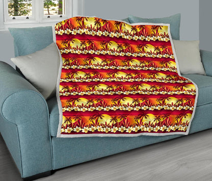 Hawaiian Tropical Sunset Hibiscus Print Premium Quilt-JTAMIGO.COM