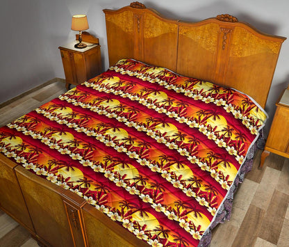 Hawaiian Tropical Sunset Hibiscus Print Premium Quilt-JTAMIGO.COM