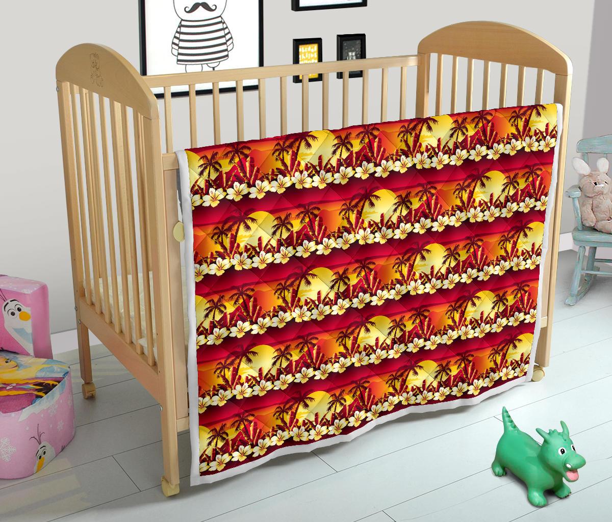 Hawaiian Tropical Sunset Hibiscus Print Premium Quilt-JTAMIGO.COM