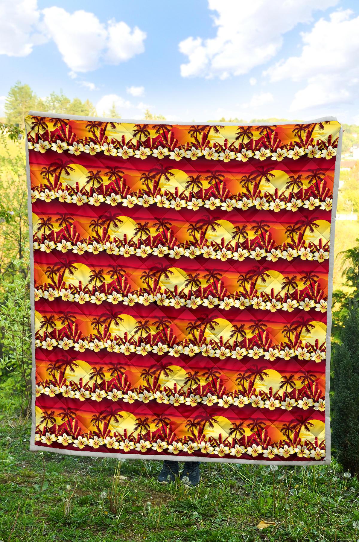 Hawaiian Tropical Sunset Hibiscus Print Premium Quilt-JTAMIGO.COM