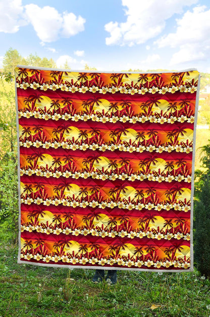 Hawaiian Tropical Sunset Hibiscus Print Premium Quilt-JTAMIGO.COM